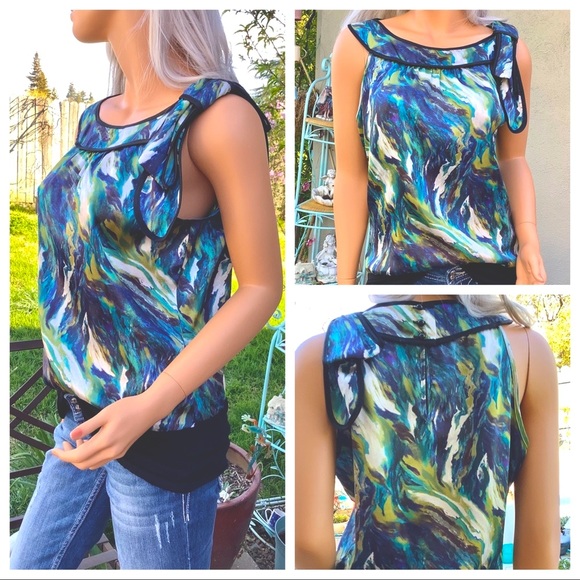 IZBYER Peplum Blouse Bow Accent Water Color Blouse - Picture 3 of 8